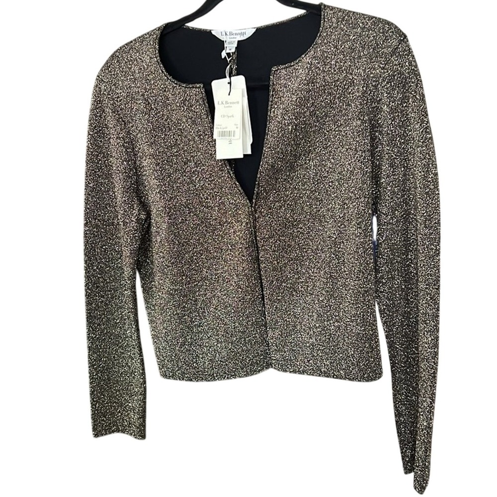 L.K Bennett‎ Black & gold cardigan Medium formal viscose Event Holiday Party New
